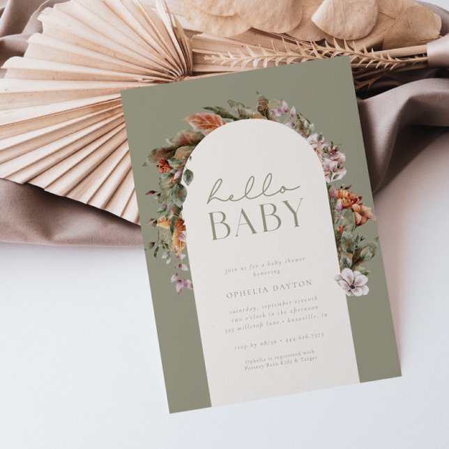 HELLO BABY | Botanical Boho Sage Baby Shower Invitation (Creator Uploaded)
