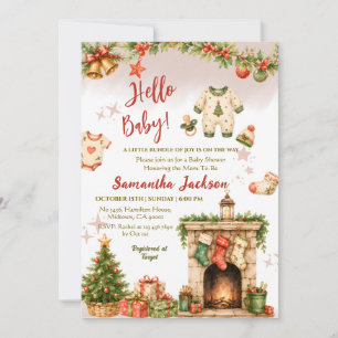 Hello Baby Christmas winter holiday Baby Shower Invitation