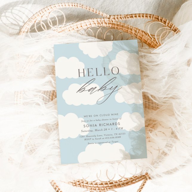 Hello Baby | Cloud Nine Blue Boy Baby Shower Invitation (Creator Uploaded)