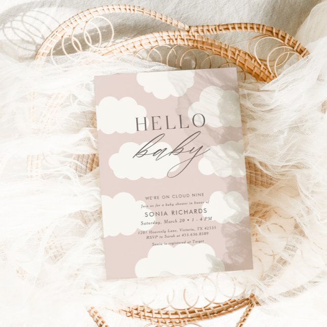 Hello Baby | Cloud Nine Pink Girl Baby Shower Invitation (Creator Uploaded)