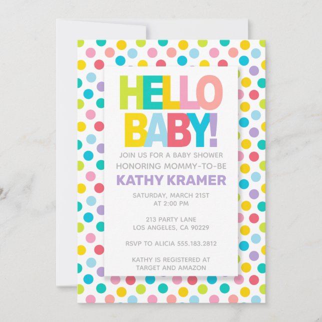 HELLO BABY! Colourful Baby Shower Invitation (Front)