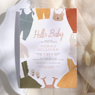 Hello Baby Cute Boho Clothes Girl Baby Shower Invitation