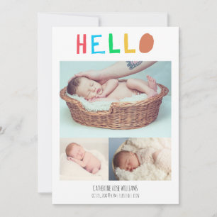 Hello Baby Cute Colourful 4 Photo Collage Simple Announcement