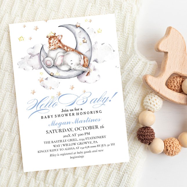  Hello Baby! Cute Elephant  & Giraffe Baby Shower  Invitation (Creator Uploaded)