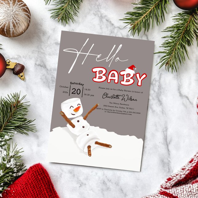 Hello Baby Cute Snowman Baby Shower Invitation (Creator Uploaded)