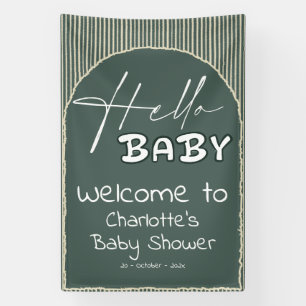 Hello Baby Dark Green Stripes Baby Shower Banner