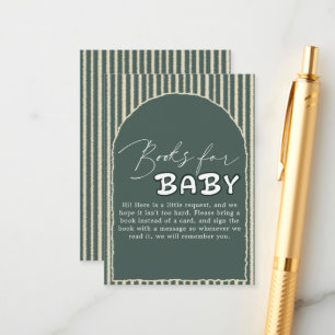 Hello Baby Dark Green Stripes Baby Shower Enclosure Card