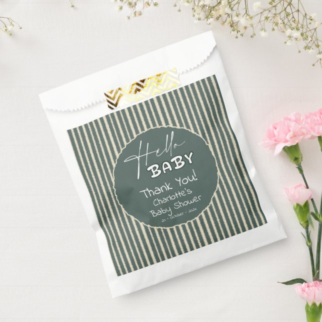 Hello Baby Dark Green Stripes Baby Shower Favour Bags (Sealed)