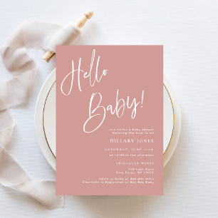 Hello Baby Dusty Pink/ Rose Bohemian Baby Shower Invitation