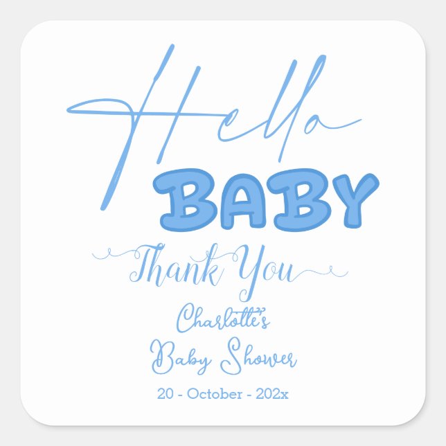 Hello Baby Elegant Baby Shower Square Sticker (Front)