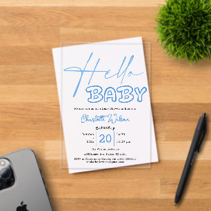 Hello Baby Elegant Blue Baby Shower Acrylic Invitations