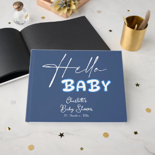 Hello Baby Elegant Dark Blue Baby Shower Guest Book