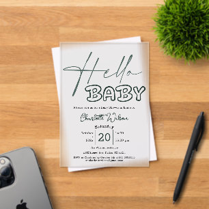 Hello Baby Elegant Dark Green Baby Shower Acrylic Invitations