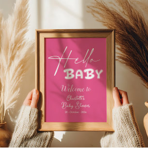 Hello Baby Elegant Dark Pink Baby Shower Welcome Poster