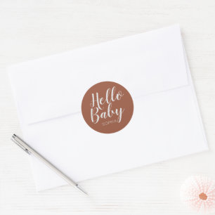 Hello Baby elegant modern Terracotta Classic Round Sticker