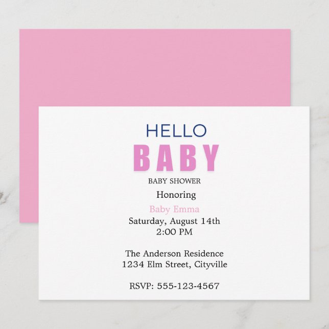 Hello Baby Emma Shower Invitation (Front/Back)