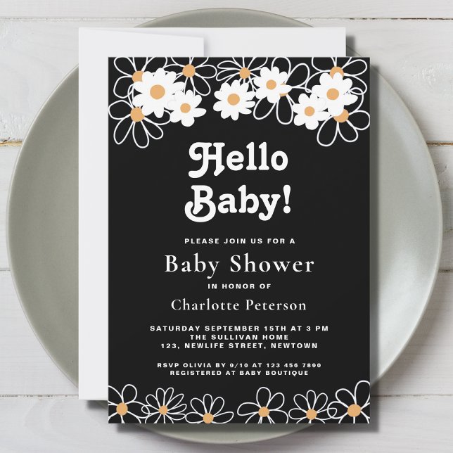 Hello Baby Gender-Neutral Daisy Baby Shower  Invitation (Creator Uploaded)