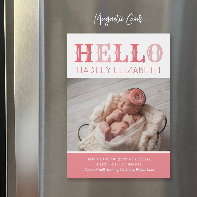 Hello Baby Girl Magnetic Photo Birth Announcement (Creator Uploaded)