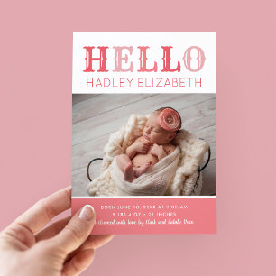 Hello Baby Girl Photo Birth Announcement
