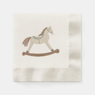 Hello Baby Girl Pink & Green Bow Rocking Horse Napkin