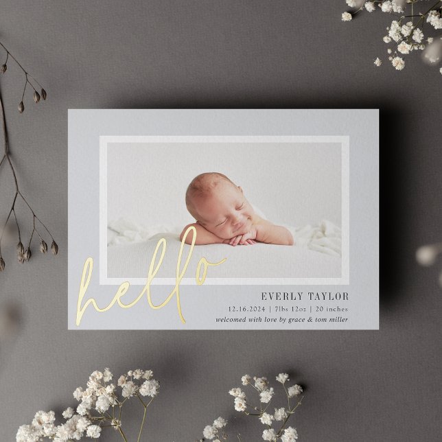 Hello Baby Gold Foil Photo Birth Announcement (Creator Uploaded)