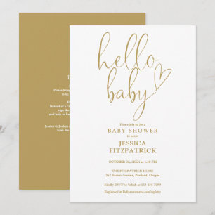Hello Baby Gold Script All In One Baby Shower Invitation