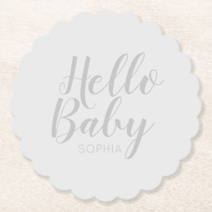 Hello Baby grey elegant silver modern classic Paper Coaster