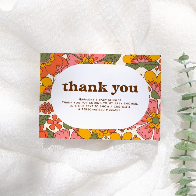 Hello Baby | Groovy Retro Flowers Boho Thank You (Creator Uploaded)