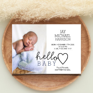 Hello Baby Heart Boys Birth Announcement