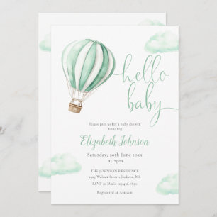 Hello Baby Hot Air Balloon Neutral Baby Shower Invitation