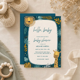 Hello Baby Lion Safari Baby Shower Invitation