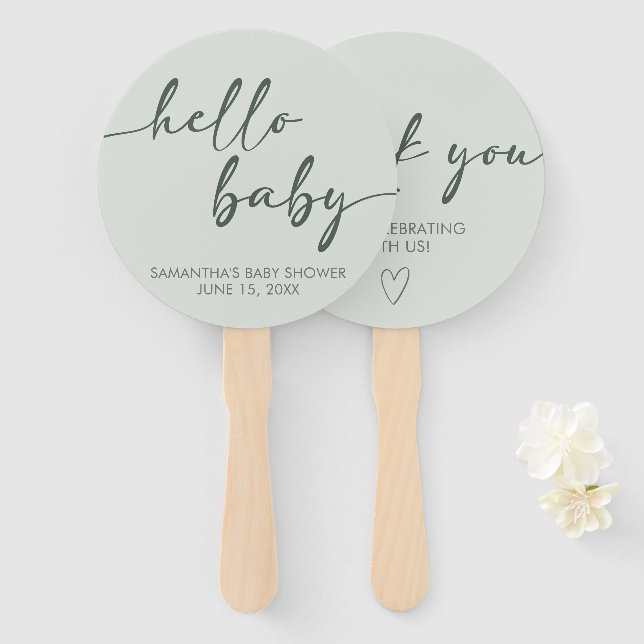 Hello Baby Minimalist Baby Shower Hand Fan (Front and Back)