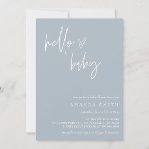 Hello Baby Minimalist Boho Blue Boy Baby Shower I Invitation