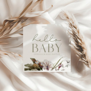 HELLO BABY   Minimalist Sage & Ivory Custom Napkin