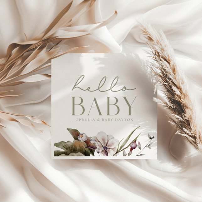 HELLO BABY | Minimalist Sage & Ivory Custom Napkin (Creator Uploaded)