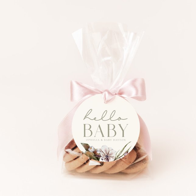 HELLO BABY | Minimalist Sage & Ivory Favour Classic Round Sticker (Creator Uploaded)