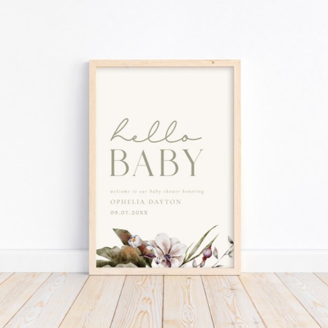 HELLO BABY | Minimalist Sage & Ivory Welcome  Poster (Available for print & instant digital download!)