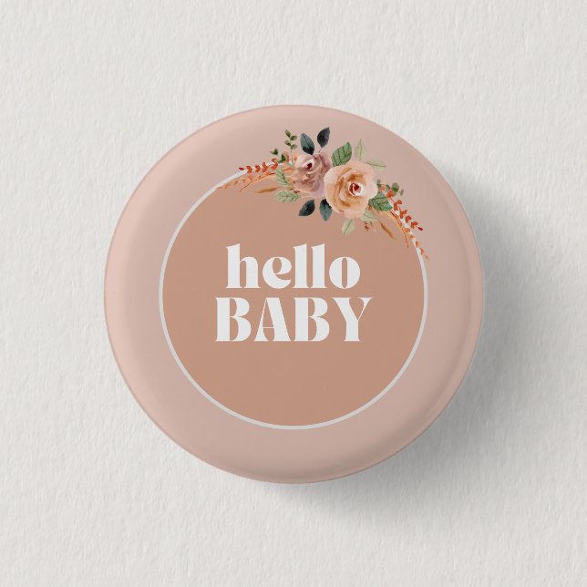 Hello Baby Modern Baby Shower badge button (Front)