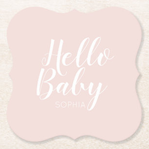 Hello Baby modern baby shower Pastel Blush Paper Coaster