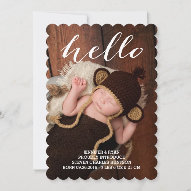 HELLO BABY MODERN BIRTH ANNOUNCEMENT PHOTOCARD (Front)