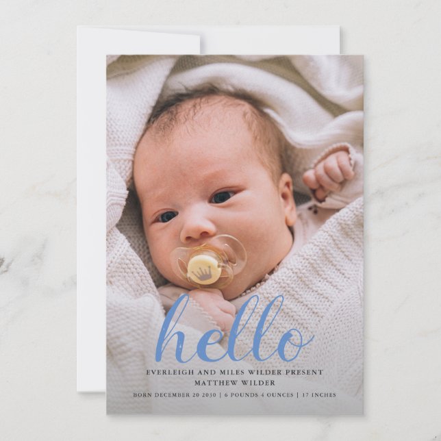 Hello Baby Modern Boy Birth Announcement Photocard (Front)