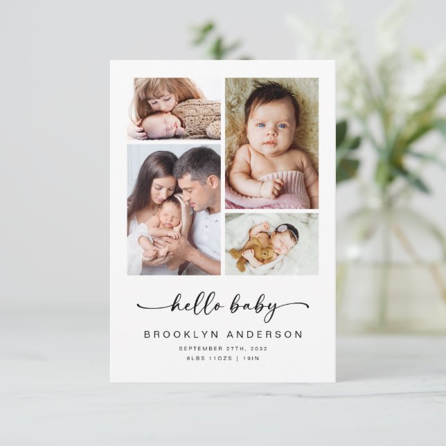 Hello Baby | Modern Four Photo Birth Announcement (Standing Front)