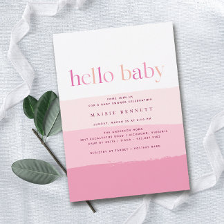 Hello Baby | Modern Pink Ombre Girl Baby Shower Invitation
