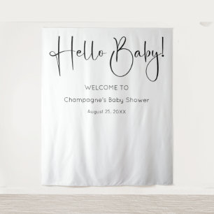 Hello Baby Modern Script Baby Shower Backdrop Tapestry