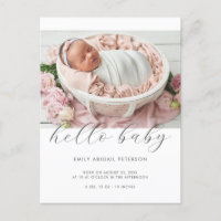 Hello Baby Modern Simple Photo Birth Announcement