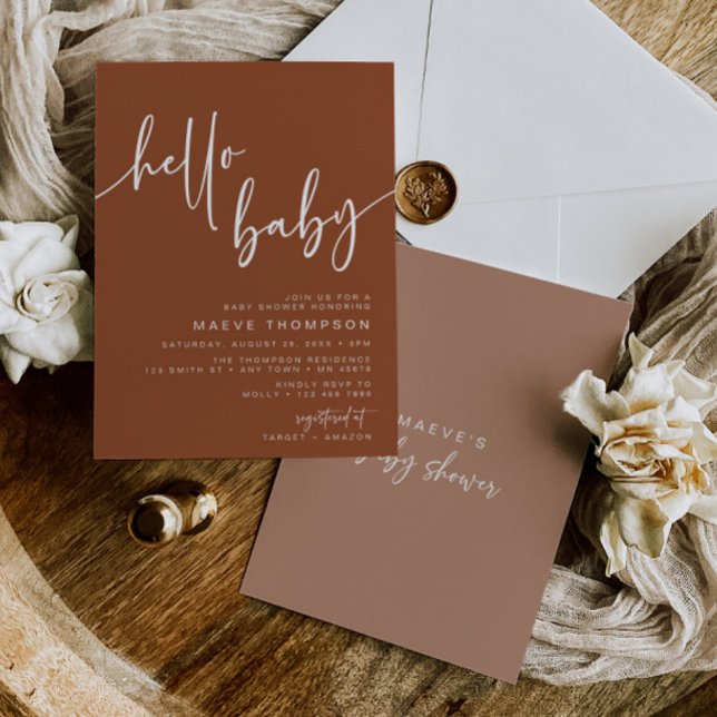 Hello Baby Modern Terracotta Baby Shower Invite (Creator Uploaded)