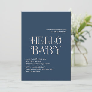 Hello Baby Navy Blue Modern Baby Shower Invitation