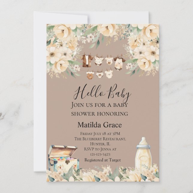 Hello Baby Neutral All Beige  Invitation (Front)