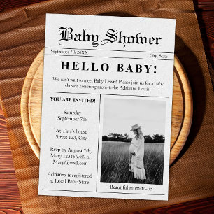 Hello Baby Newspaper Photo Baby Shower Invitation