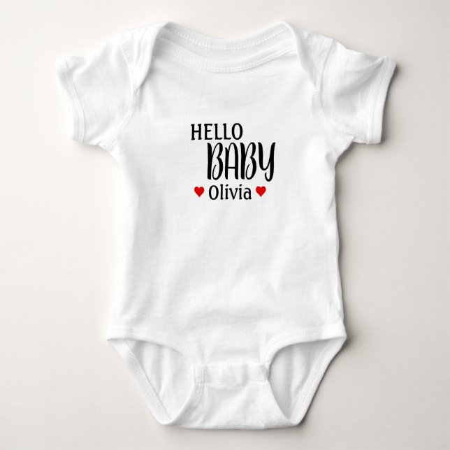 Hello Baby Olivia Red Hearts  Baby Bodysuit (Front)